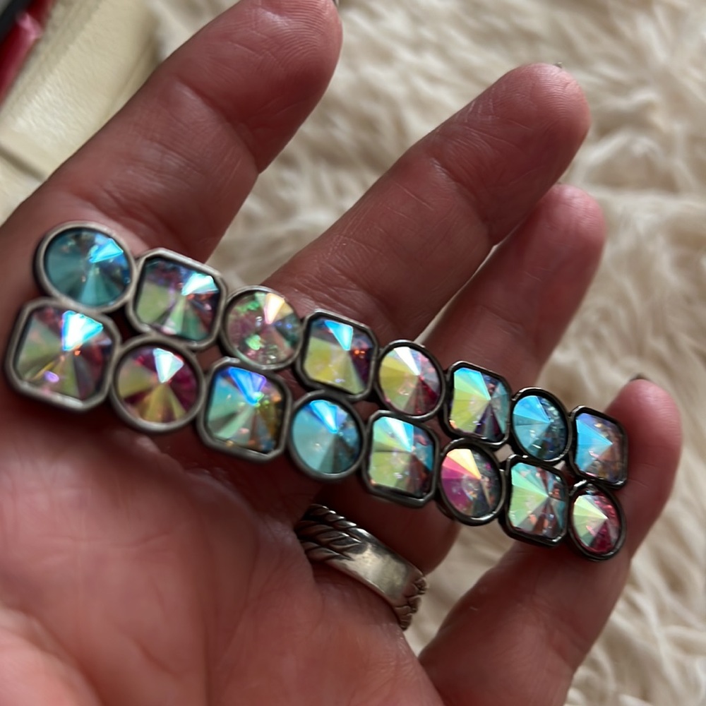 YSL Yves St. Laurent Vintage Borealis Aurora Crystal Japanned Metal Brooch - Picture 4 of 13